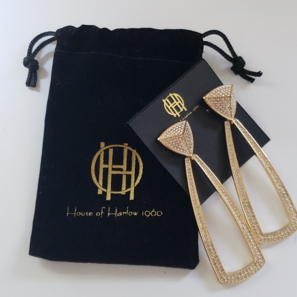 House of Harlow 1960 Gold Pave Drop Earrings